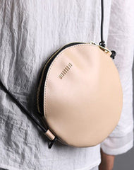 Cute Round LEATHER Slim Side Bag Coffee WOMEN Circle SHOULDER BAG Small Crossbody Purse FOR WOMEN
