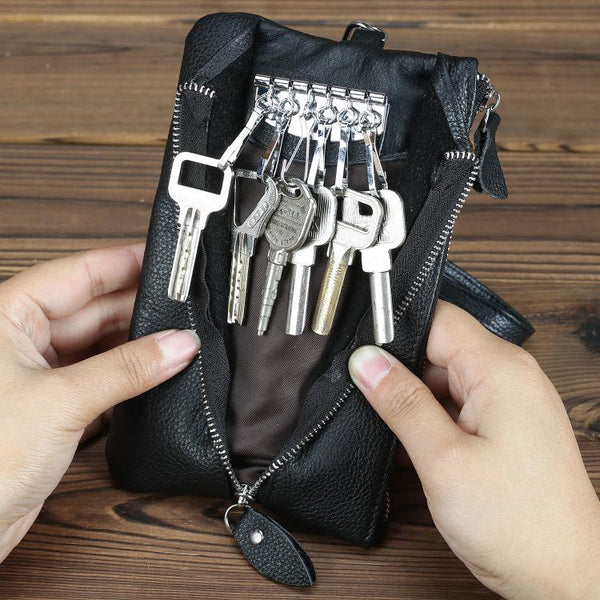 CASUAL MENS LEATHER SLIM ZIPPER CLUTCH WALLET - Back View