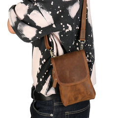 Cool Brown Leather Mens Belt Pouch Mini Shoulder Bag Waist Bags For Men