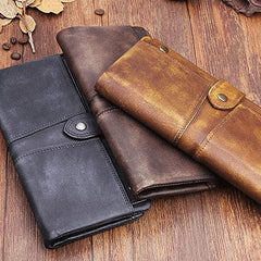 Handmade Leather Mens Cool Long Leather Wallet Wristlet Clutch Wallet for Men