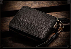 Handmade Leather Small Tooled Mens billfold Chain Wallet Cool Chain Wallet Biker Wallet for Men