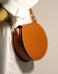 Cute Coffee LEATHER Around Side Bag Handmade WOMEN Circle Crossbody BAG Phone Purse FOR WOMEN