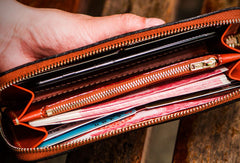 Handmade leather brown biker wallet clutch zip long wallet leather men phone - EverHandmade