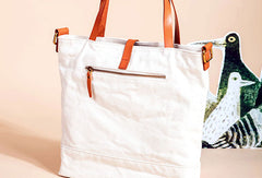 Leather Handbag Canvas Tote Bag Shoulder Bag Purse For Women - EverHandmade