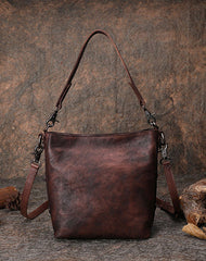 Best Brown Leather Womens Vintage Tote Handbag - Open View