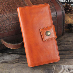 Genuine Leather Mens Cool Long Leather Wallet Cards Clutch Wristlet Wallet for Men