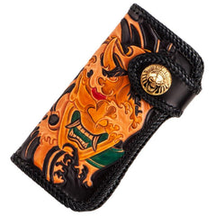 Handmade Leather Tooled Prajna Mens Chain Biker Wallet Cool Leather Long Wallet With Chain Wallets for Men