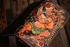 Handmade leather Chinese Taranis biker wallet long wallet black leather men phone - EverHandmade