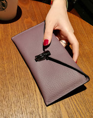 Cute Womens Green Leather Envelope Wallet Slim Clutch Purse Checkbook Long Wallet for Women