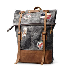 Cool Canvas Leather Gray Travel Bag Mens Backpack Canvas Canvas School Bag for Men