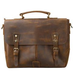 Leather Mens Brown Briefcase 14'' Laptop Bag Messenger Bag Shoulder Bag For Men