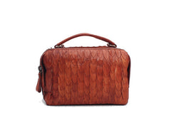 Handmade Leather Handbag Boston Bag Purse Crossbody Shoulder Bag for Women Lady - EverHandmade