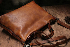 Genuine Leather Mens Briefcase Messenger Bag iPad Bag Chest Bag Bike Bag Cycling Bag for men - EverHandmade