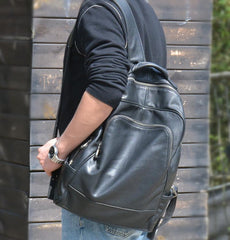 Cool Black Leather Mens Backpacks 15inch Laptop Backpacks School Backpack for Men