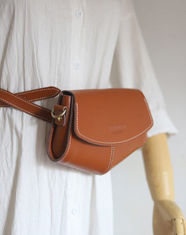 Cute LEATHER Sling Bag Side Bags Brown WOMEN Saddle SHOULDER BAG Small Crossbody Purses FOR WOMEN