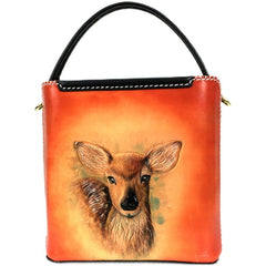 Handmade Womens Tooled Leather Square Handbag Purse Fox Crossbody Bag for Women
