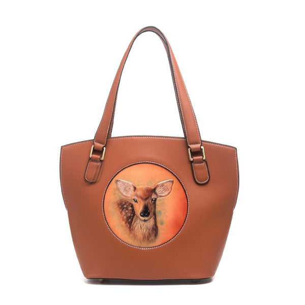 Handmade Womens Brown Leather Tote Handbag Purse - Back View