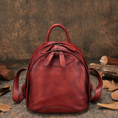 Classic Red Leather Small Rucksack Womens Compact Leather Backpack Ladies Backpack Purse