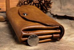 Handmade Long Leather Wallet Vintage Wallet Botton Clucth Purse For Women - EverHandmade