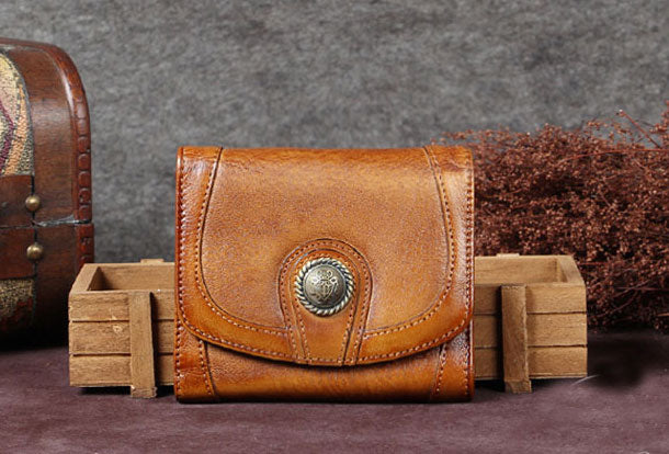 Genuine Leather Wallet Folded billfold Wallet Vintage Wallet Purse For Women Men