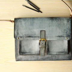 Handmade Vintage Leather Mens Cool Messenger Bags Gray Shoulder Bag for Men