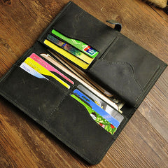 Vintage Slim Leather Long Wallet for Men Bifold Coffee Wallet
