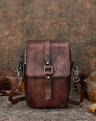 Small Leather Womens VIntage Phone Shoulder Bag - Card Slots Detail
