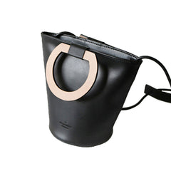 Cute Leather Black Womens Mini Bucket Purse Handbag Barrel Shoulder Bag for Women