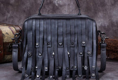 Genuine Leather Handbag Vintage Rivet Tassel Bag Crossbody Bag Shoulder Bag Purse For Women - EverHandmade