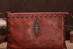 Genuine Leather Rivet Handbag Clutch Vintage Crossbody Bag Shoulder Bag Purse For Women - EverHandmade