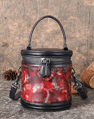 Purple Leather Womens Bucket Handbag Barrel Shoulder Bag Crossbody Purse for Ladies