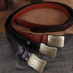 Genuine Leather Punk Rock Biker Trucker Mens Floral Belt Men Black Coffee Belt for Men