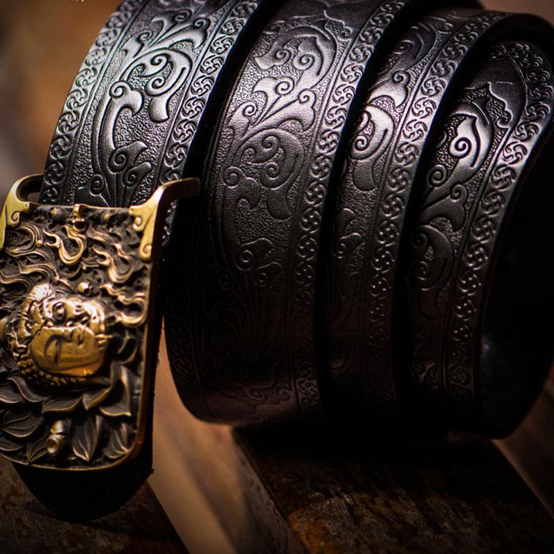 Handmade Black Leather Cool Mens Belts Custom Leather Men Belt for Men