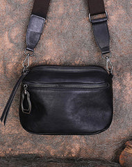Vintage Black Gray Leather Womens Saddle Shoulder - Front View