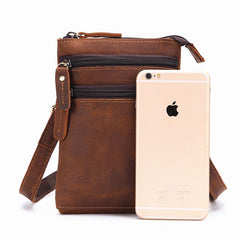 Vintage Leather Men's Waist Belt Pouch Cell Phone Holster Brown Mini Side Bag For Men