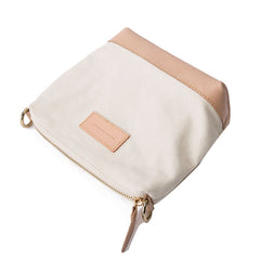 Fashion White Canvas Leather Women Makeup Pouch Canvas Shoulder Bag For Women