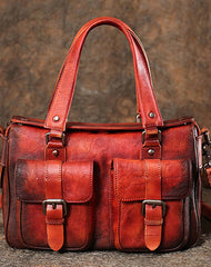Handmade Red Leather Womens Satchel Shoulder Bag Best Handbag Vintage Crossbody Purses for Ladies