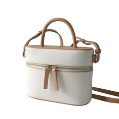 Cute Leather White Womens Mini Box Purse Handbag Barrel Shoulder Bag for Women