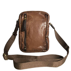 Genuine Brown Leather Mens Cool Small Vertical Side Bag Black Messenger Bag Shoulder Bag for men