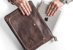 Handmade leather clutch bag wallet leather ipad case men Black long wallet