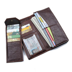 Simple Brown Leather Long Wallet for Men Bifold Long Wallet Brown Multi-Cards Wallet For Men