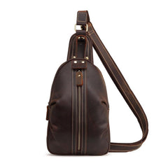 Cool Dark Brown Mens Leather One Shoulder Backpack Chest Bag Sling Bag For Mens