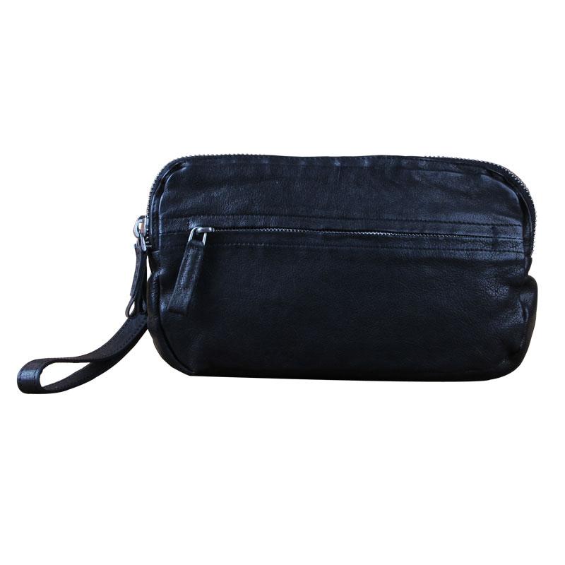 Handmade Genuine Leather Mens Cool Long Leather Wallet Zipper Clutch Wristlet Wallet for Men