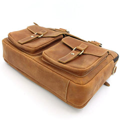Vintage Brown Leather Men's 15'' Laptop Briefcase Professional Briefcase Handbag For Men