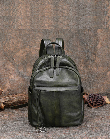 Handmade Green Leather Backpacks Womens Best School Rucksack Ladies Leather Backpack Purses