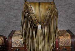Genuine Leather Handbag Vintage Tassel Bamboo Crossbody Bag Shoulder Bag Purse For Women - EverHandmade