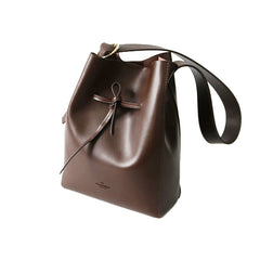 Stylish Leather Brown Womens Bucket Purse Crossbody Bag Barrel Shoulder Bag for Women