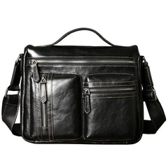 Leather Mens Cool Messenger Bag Black Shoulder Bag for men