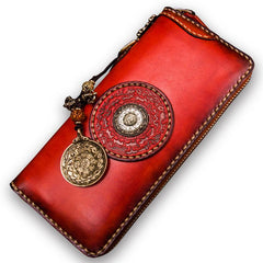 Handmade Leather Mens Tibetan Chain Biker Wallet Cool Leather Wallets Long Clutch Wallets for Men