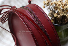 Handmade Black Leather Circle bag for women leather shoulder bag crossbody bag